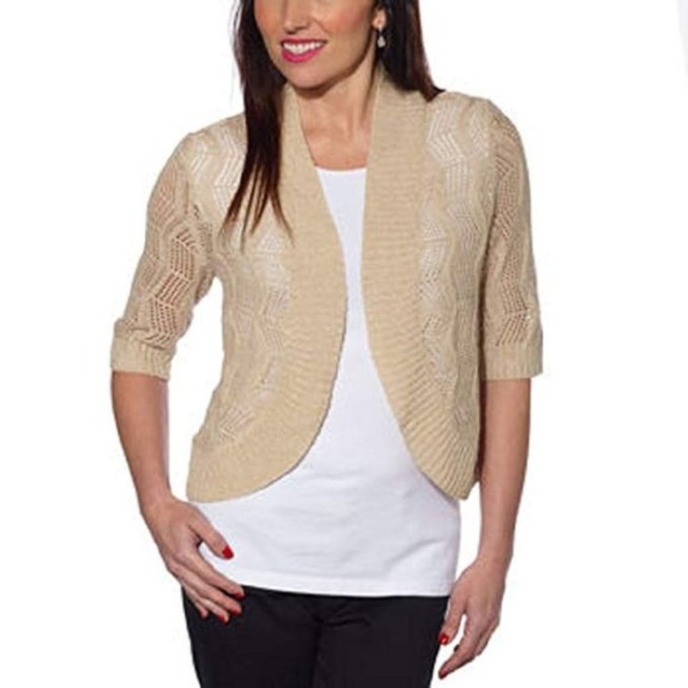 Leo & Nicole Ladies' Open Weave Shrug-Oatmeal,